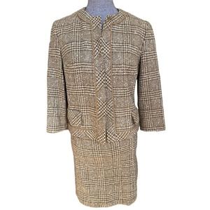 Pendleton Wool Suit Brown Tan Tweed Blazer‎ Skirt Vintage Size 12